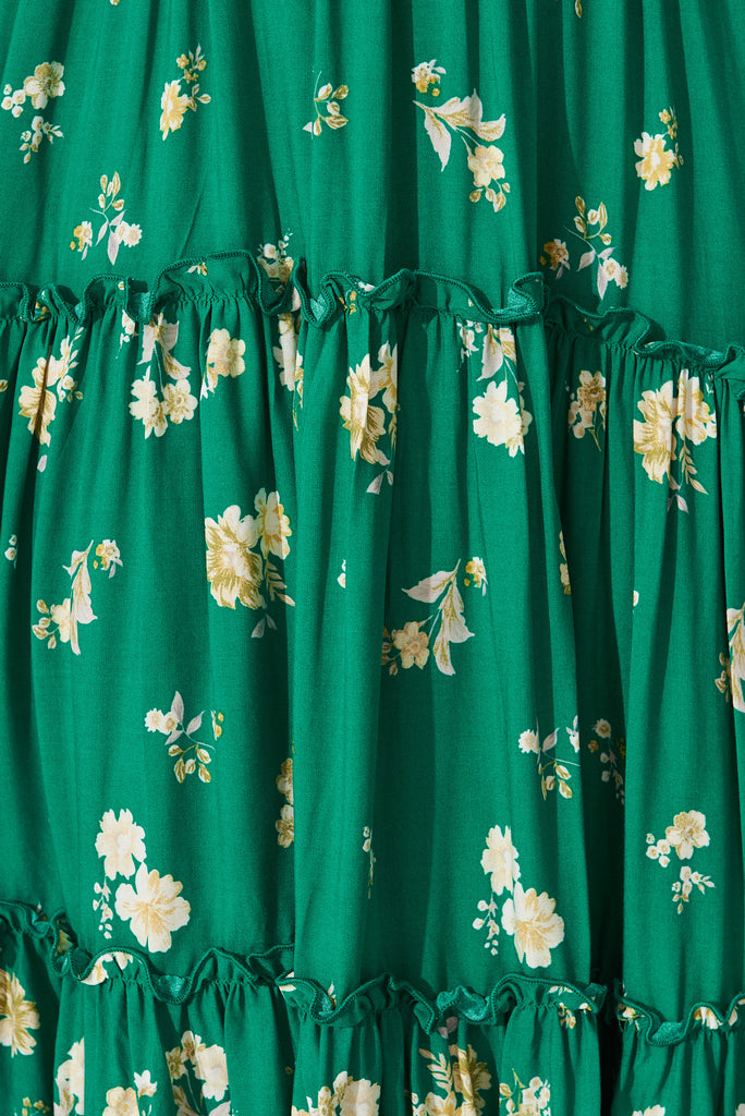 Jamelia Midi Dress In Green With Lemon Floral Print - fabric