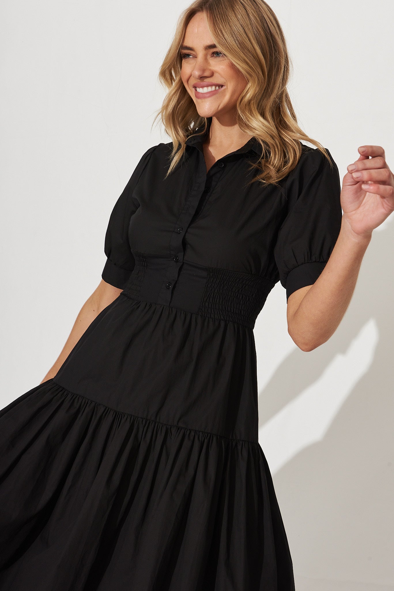 Fairfax Midi Shirt Dress In Black Cotton St Frock