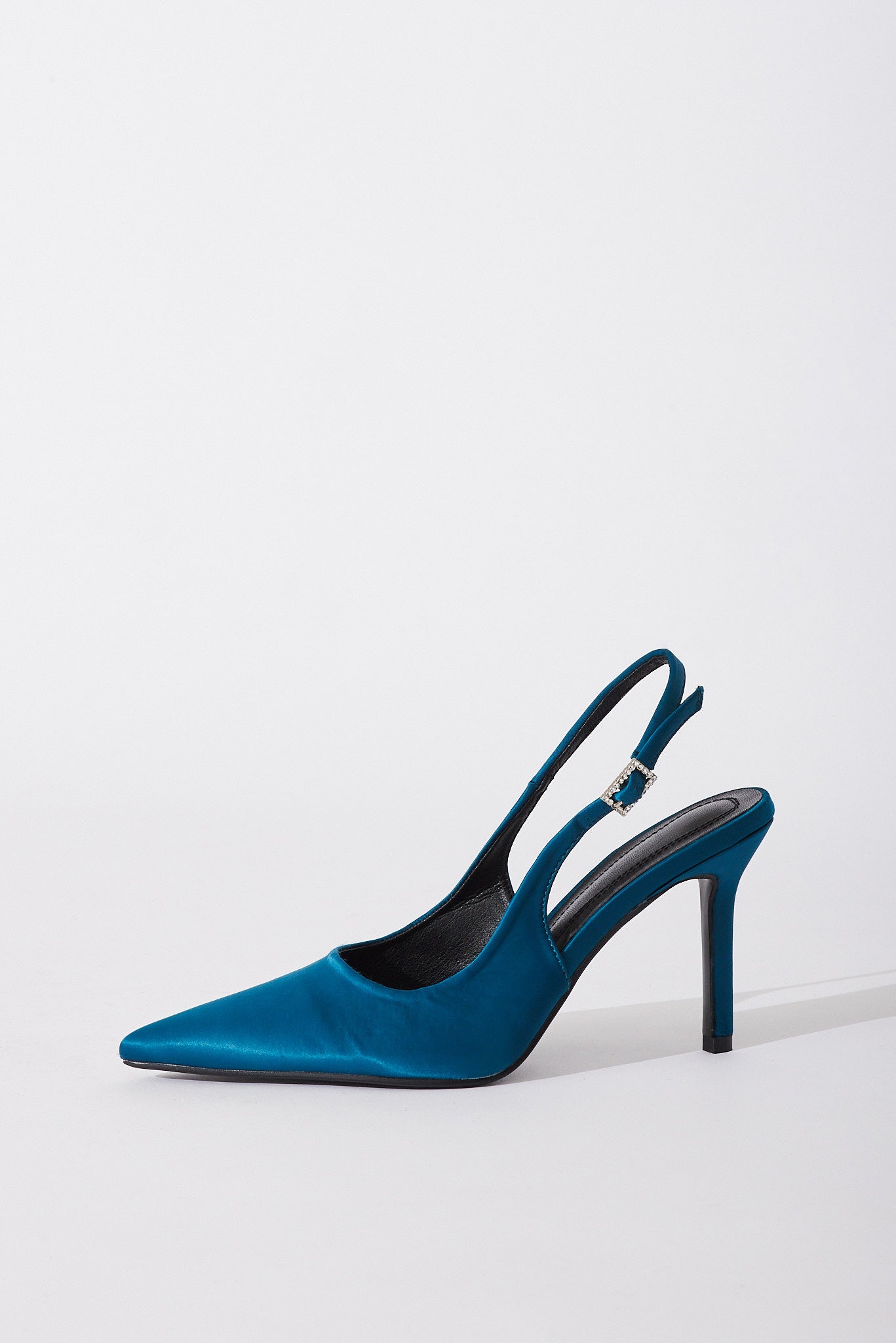 Gala Closed Toe Slingback Stiletto Heels In Teal Satin With