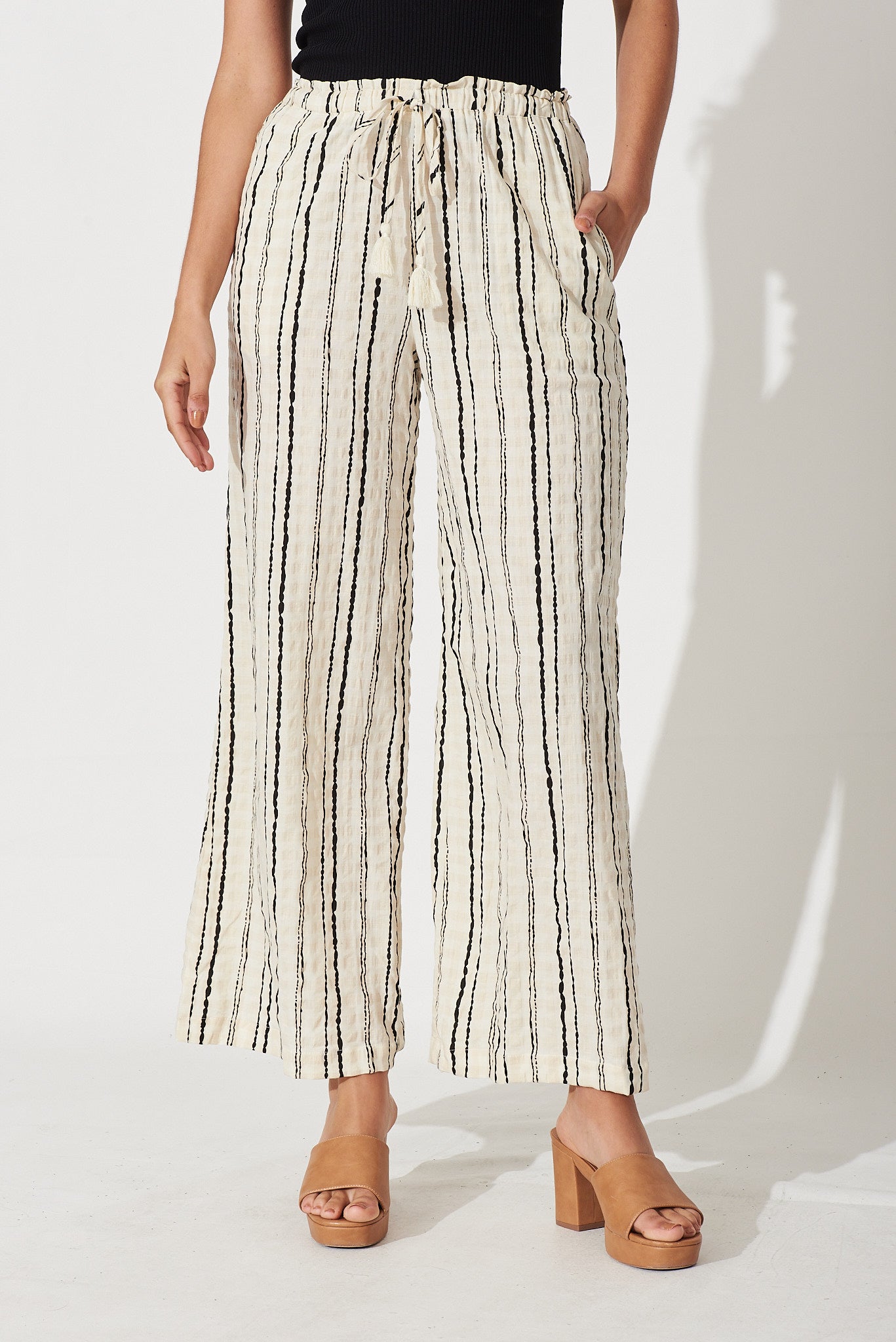 Blueys Pant In Beige With Black Stripe Cotton – St Frock