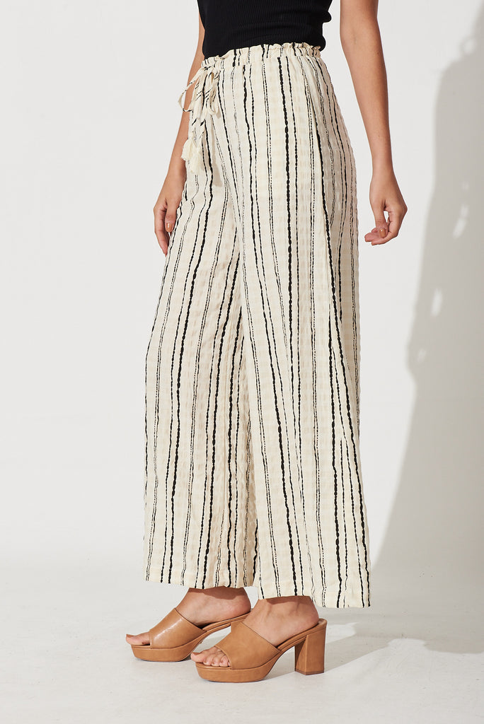 Blueys Pant In Beige With Black Stripe Cotton - side