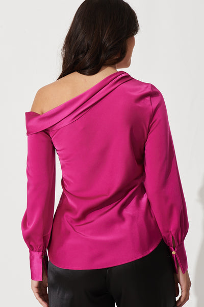 Eleanora Off Shoulder Top In Cerise Pink Satin – St Frock