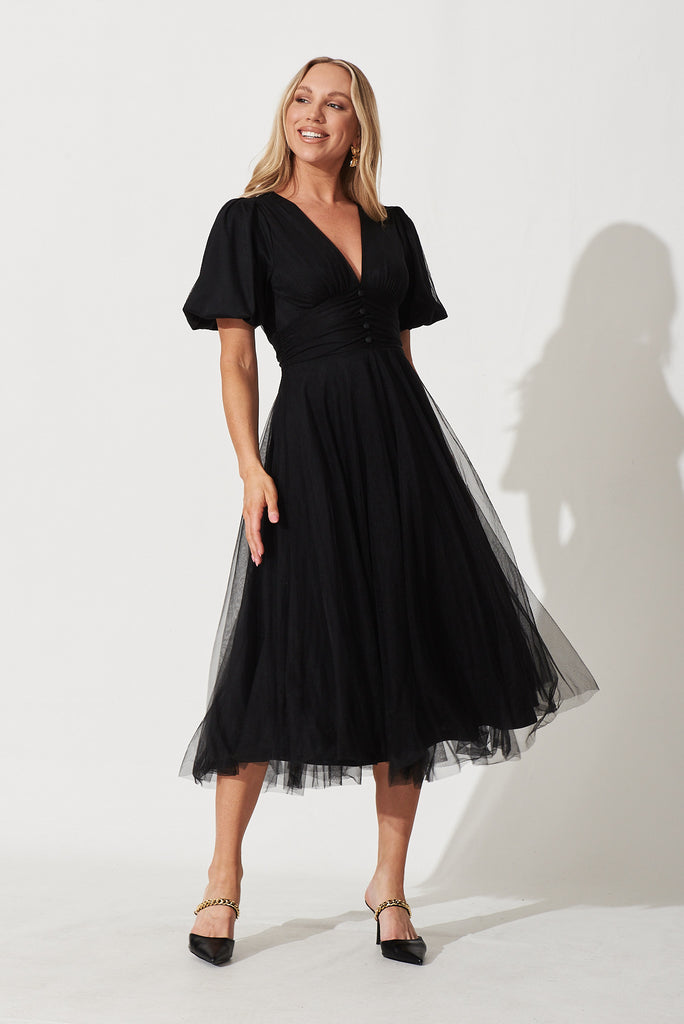 Juliet Midi Dress In Black Tulle - full length