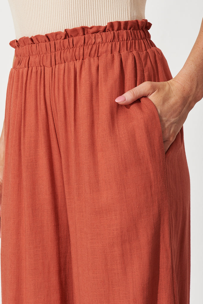 Nicole Pant In Rust Linen Blend - detail