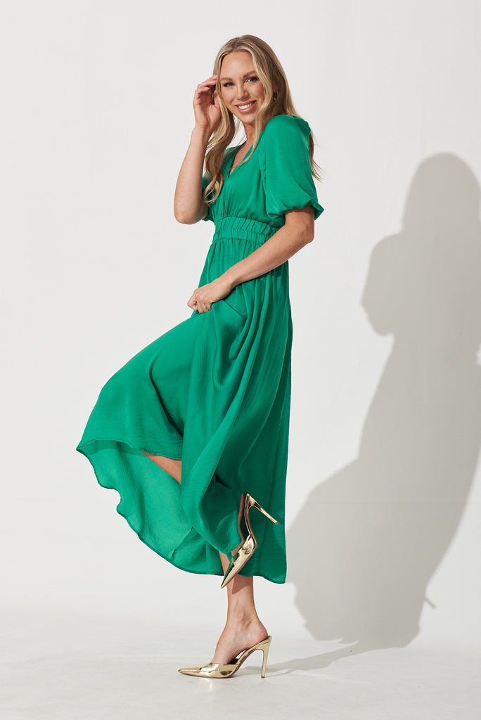 Magnetism Maxi Dress In Teal Satin - side