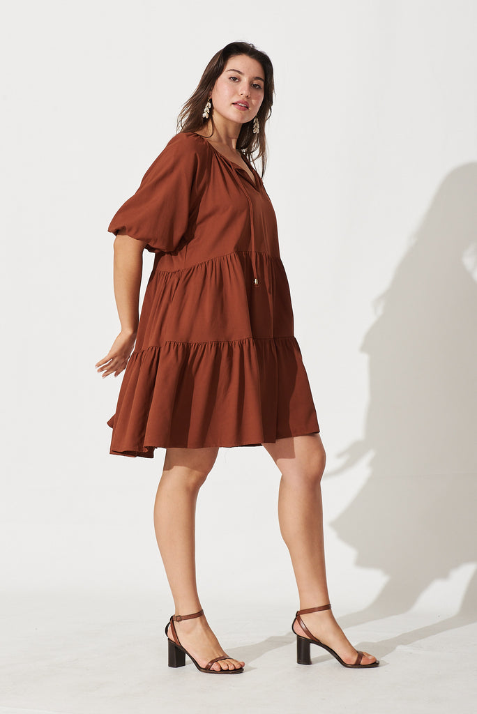 Enamour Smock Dress In Chocolate - side