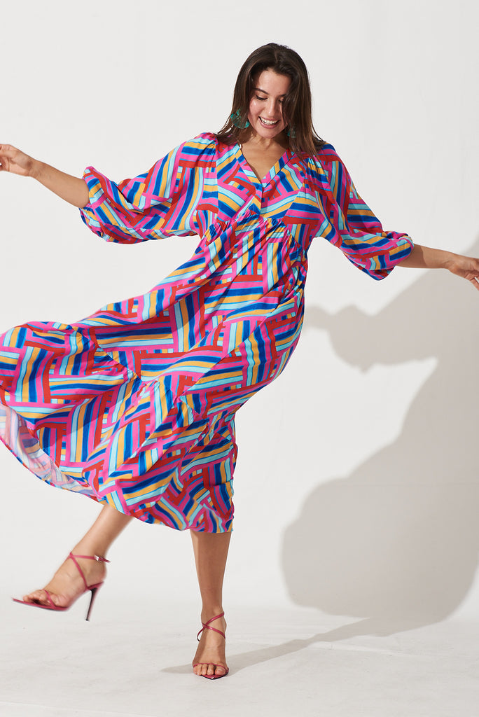 Annika Midi Dress In Multi Geometric Print - full length