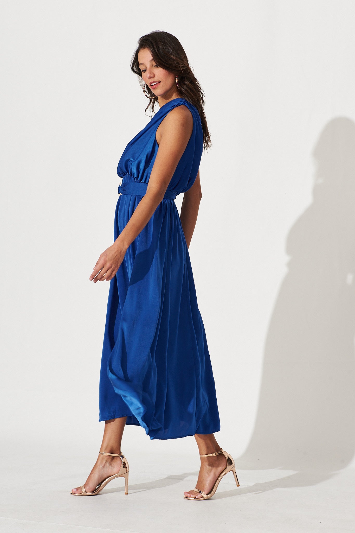 Bernadette One Shoulder Midi Dress In Cobalt Satin St Frock