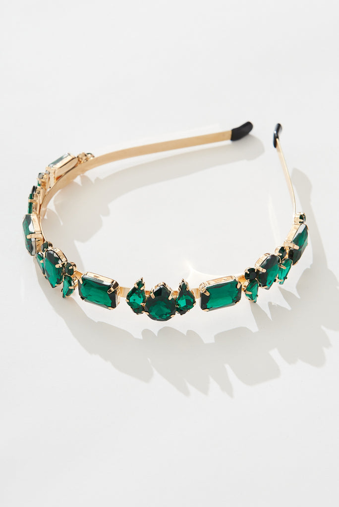 August + Delilah Sloane Headband In Emerald Diamante - detail