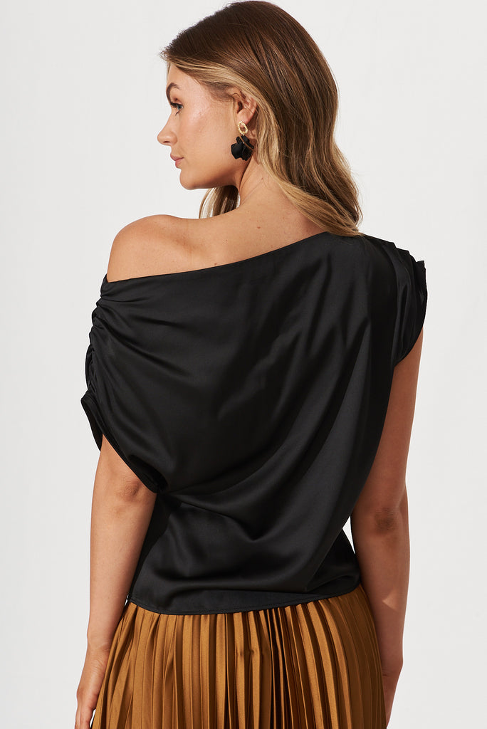 Liana Off Shoulder Top In Black Satin - back