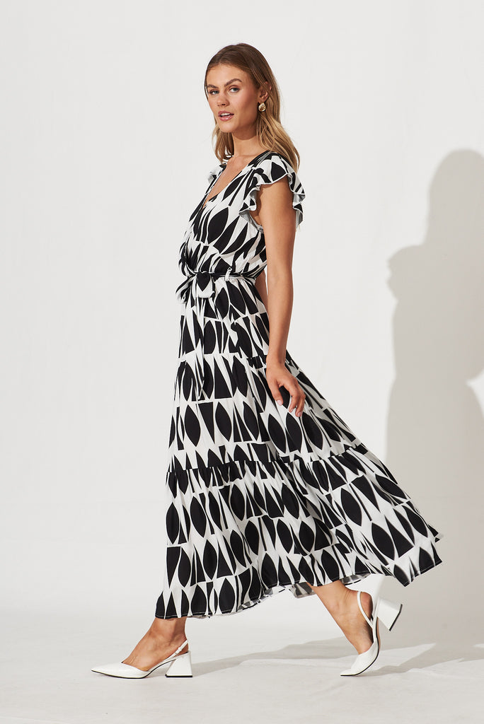 Colleen Maxi Dress In Black With White Print - side