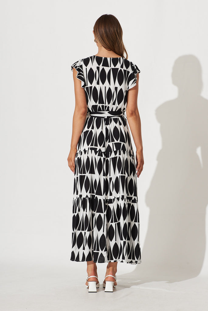 Colleen Maxi Dress In Black With White Print - back