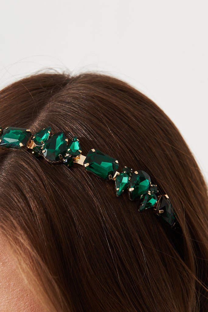 August + Delilah Sloane Headband In Emerald Diamante - detail