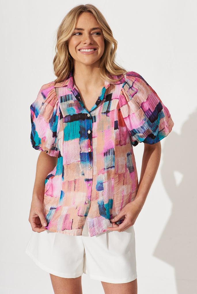 Bluebell Shirt In Pink With Multi Print - front