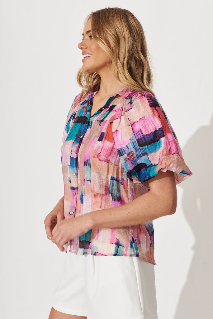 Bluebell Shirt In Pink With Multi Print - side