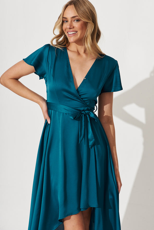 Marilou Maxi Dress In Dark Teal Satin – St Frock