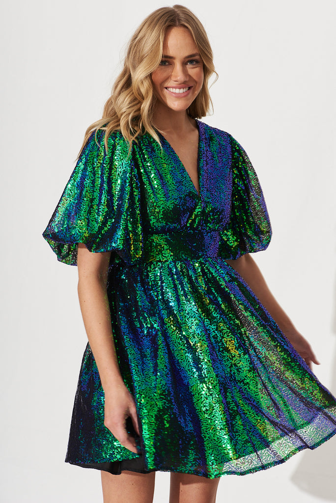 Livy Dress In Green Sequin - front