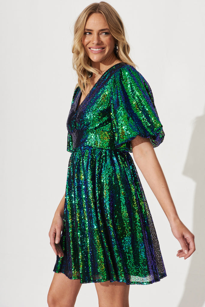 Livy Dress In Green Sequin - side