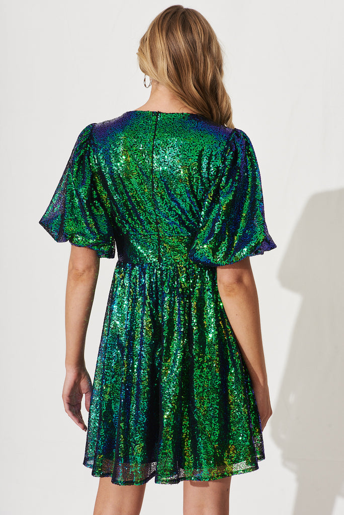 Livy Dress In Green Sequin - back