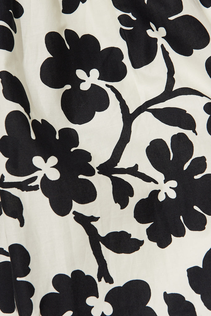 Bimini Sundress In Cream With Black Floral Print Cotton - fabric