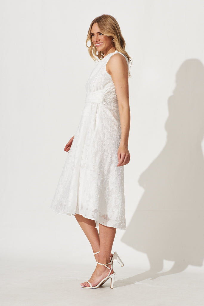 Majestic One Shoulder Midi Dress In White Organza Burnout - side