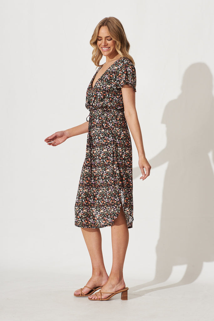 Billie Dress In Black With Multi Floral - side