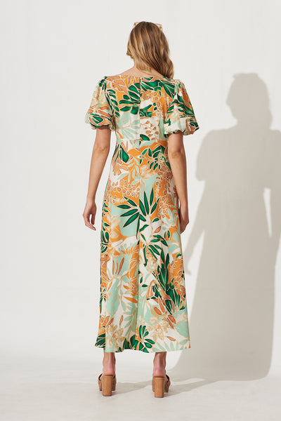 Felice Maxi Dress In Bright Leaf Patchwork Print – St Frock