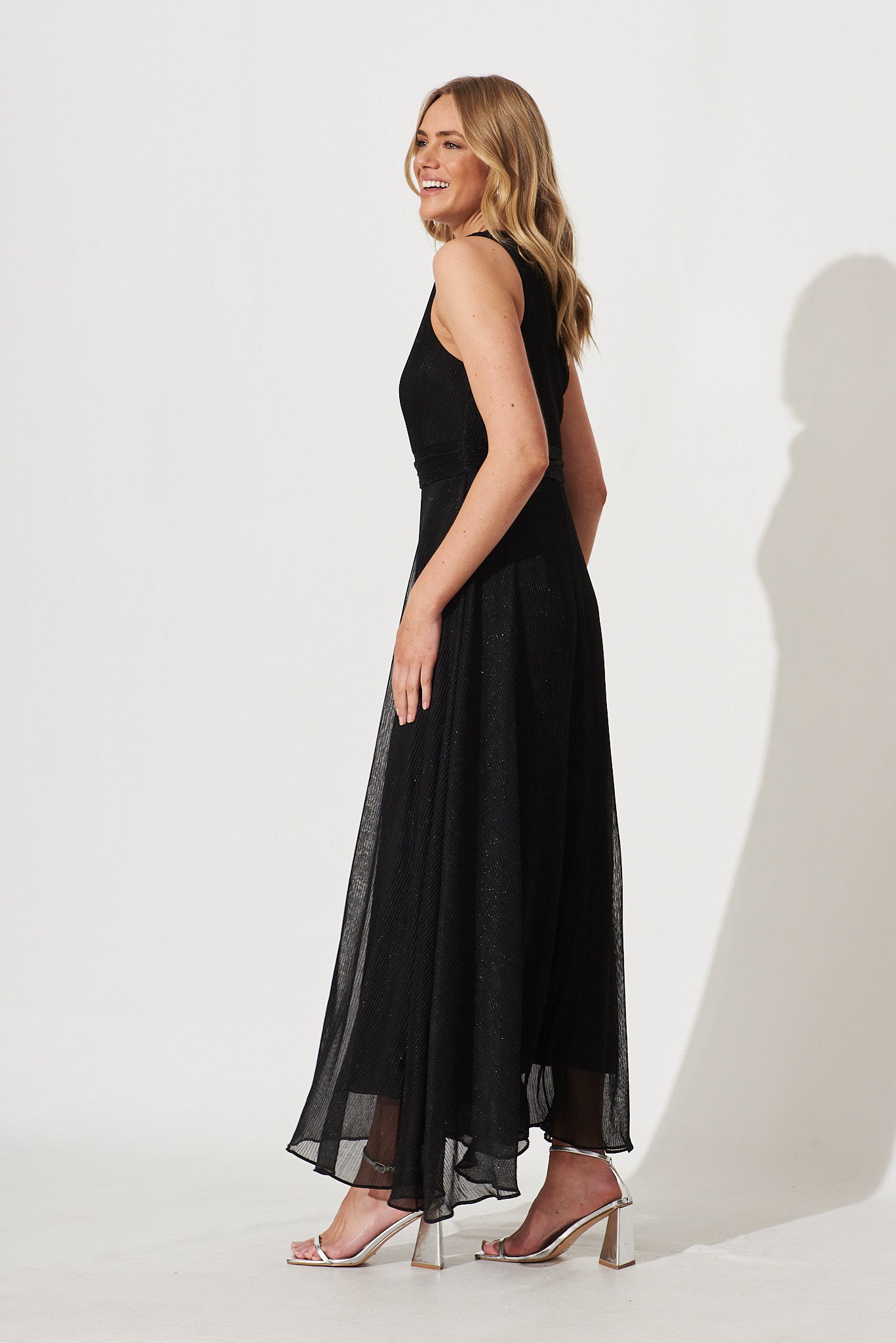 Dazzling One Shoulder Maxi Dress In Black Lurex – St Frock