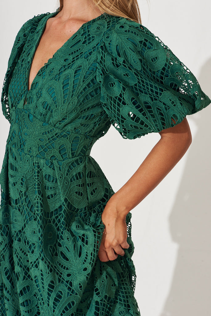 Millie Lace Maxi Dress In Emerald - detail