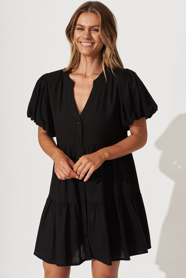 Nadine Smock Dress In Black Linen Blend – St Frock