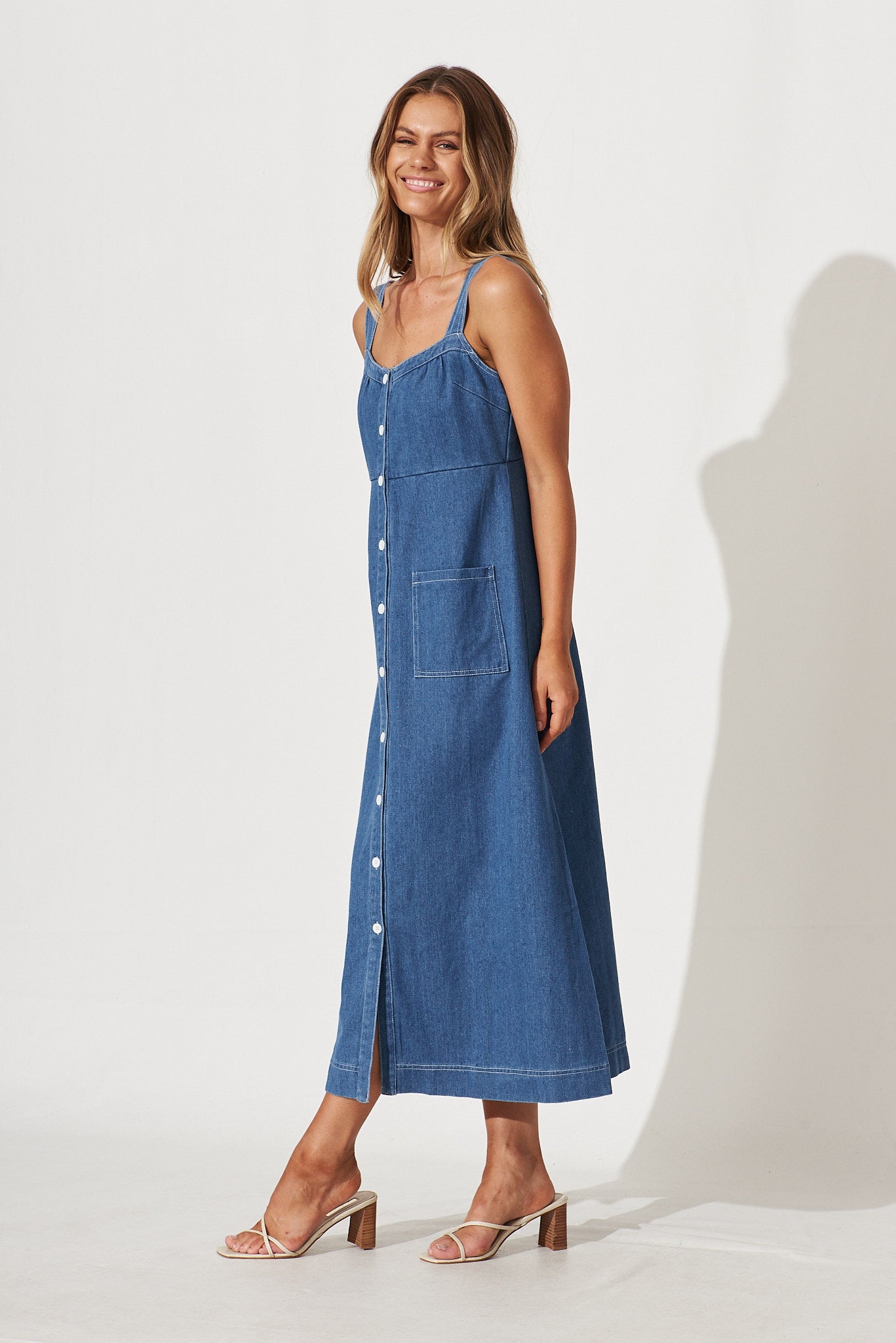 Dream Midi Dress In Wash Blue Denim – St Frock