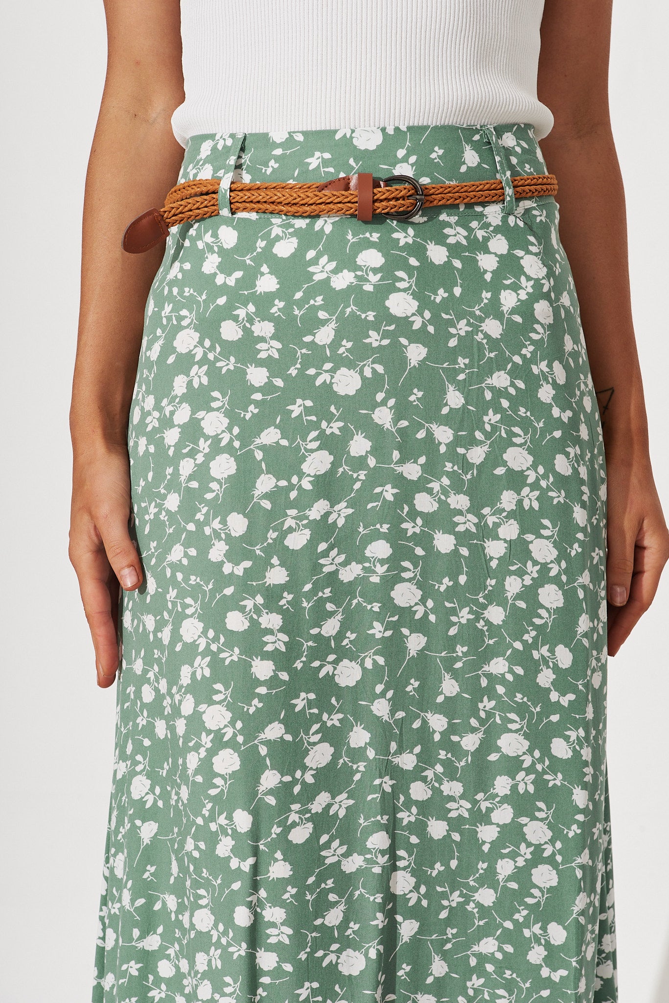 Maxi Belted Wrap Skirt (Green)