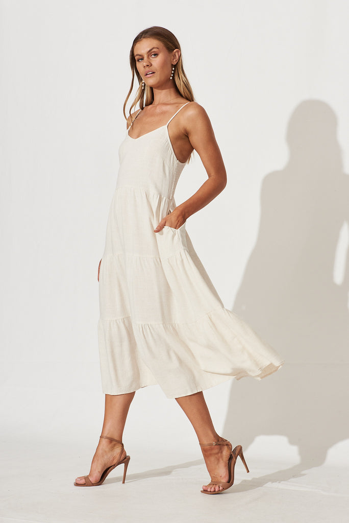 Utopia Midi Sundress In Oatmeal Linen - side