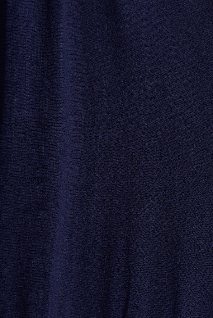 Mary Midi Dress In Navy Linen - fabric