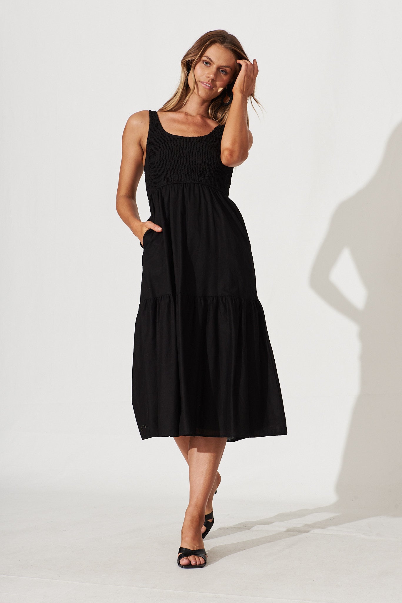 Caribbean Midi Dress In Black Cotton Linen – St Frock