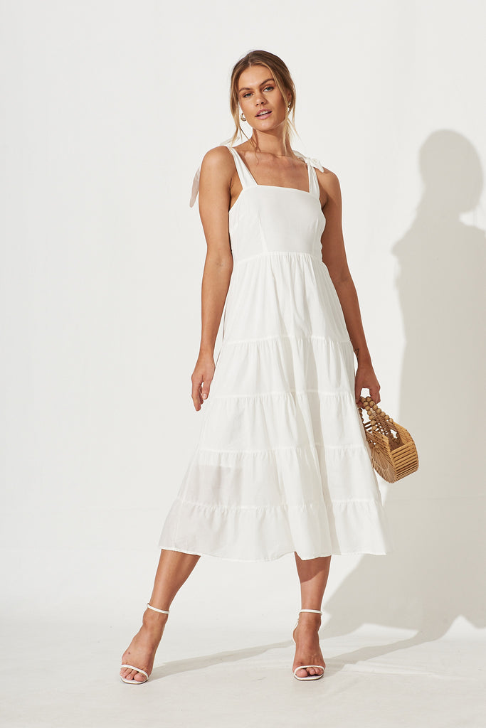 Cleopatra Midi Sundress In White - full length