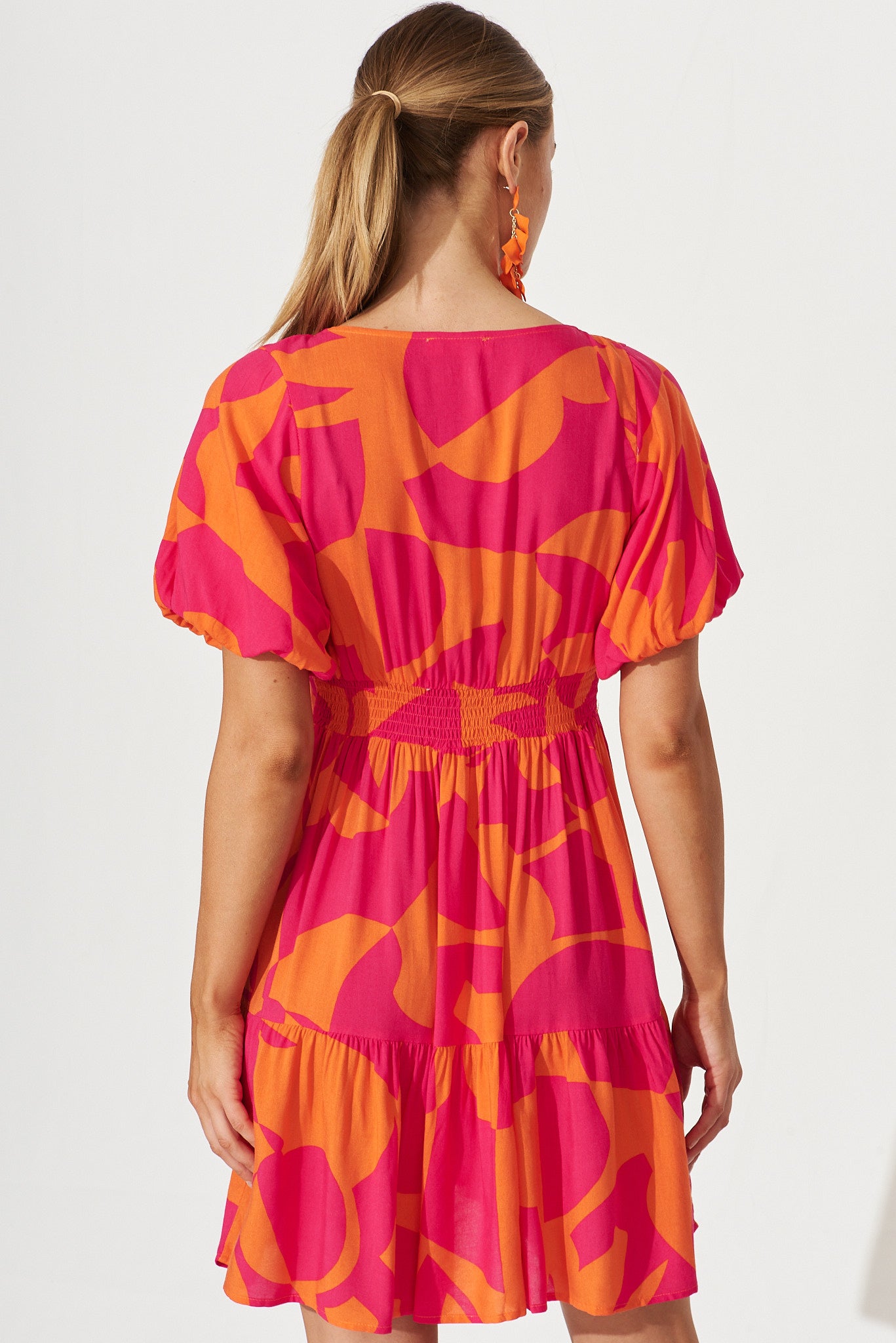 Julieta Dress In Tangerine With Pink Print – St Frock