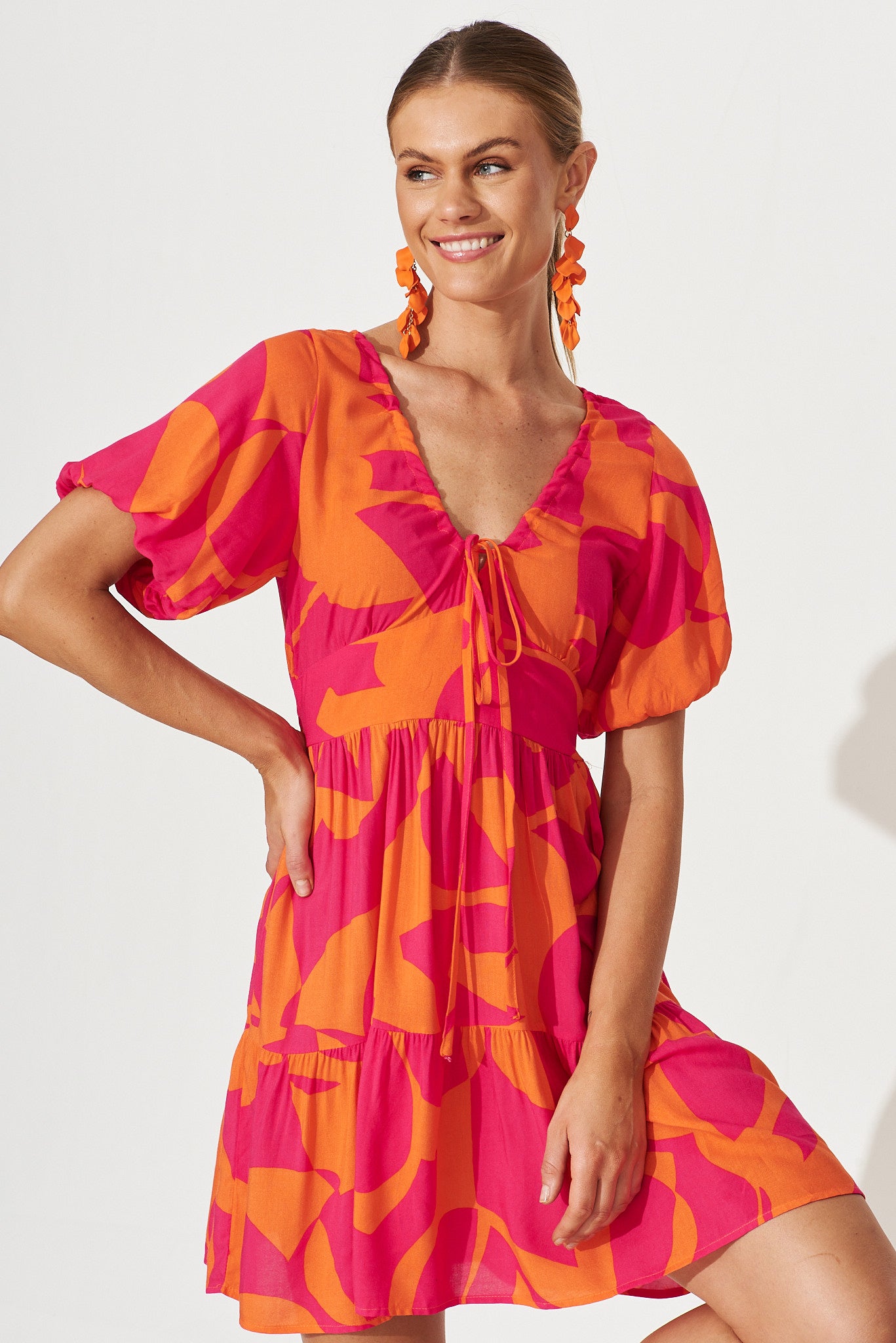 Julieta Dress In Tangerine With Pink Print – St Frock
