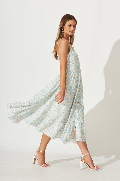 Sunshine Midi Sundress In Green Floral Cotton Broderie – St Frock