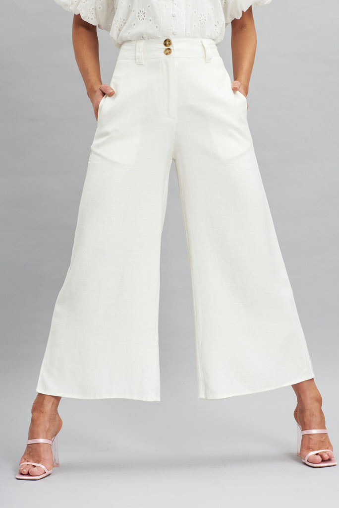 Legacy Pant In White Silk Linen Blend - front