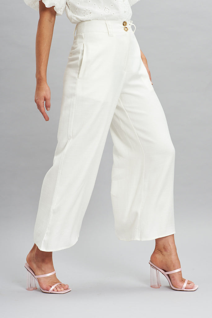 Legacy Pant In White Silk Linen Blend - side