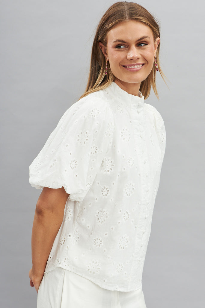 Prudence Shirt In White Cotton Broderie - side