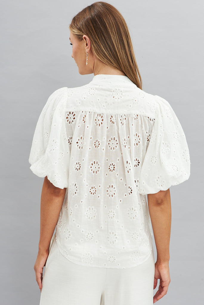 Prudence Shirt In White Cotton Broderie - back