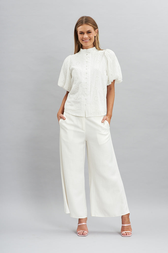 Prudence Shirt In White Cotton Broderie - full length