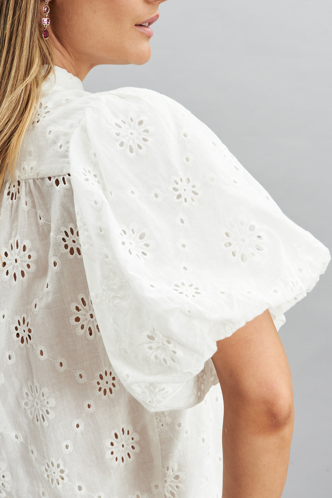 Prudence Shirt In White Cotton Broderie - detail