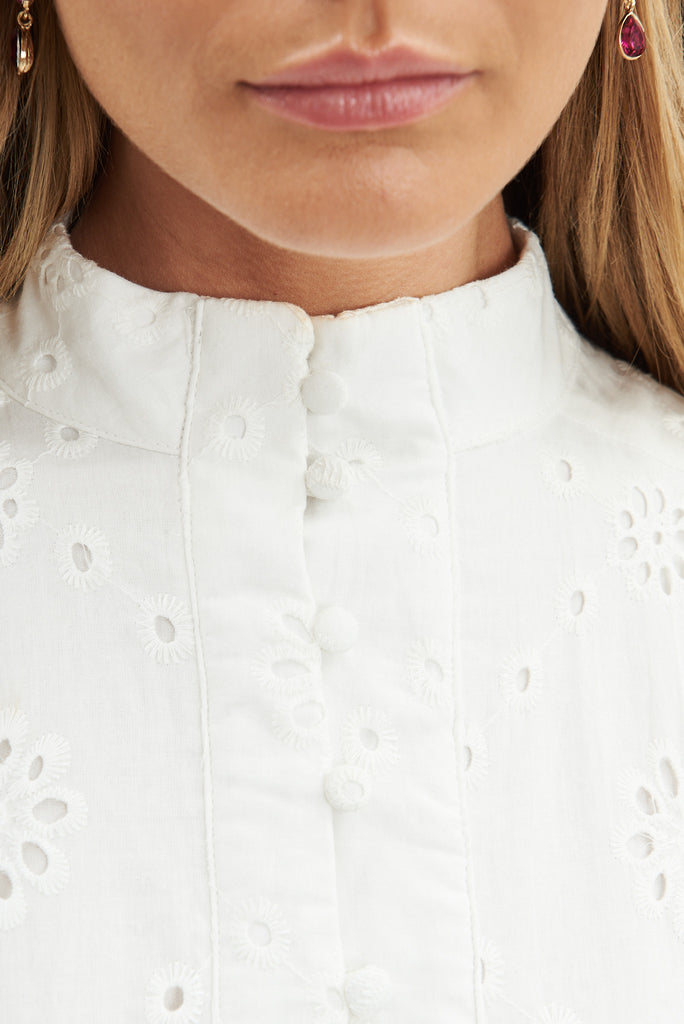 Prudence Shirt In White Cotton Broderie - detail