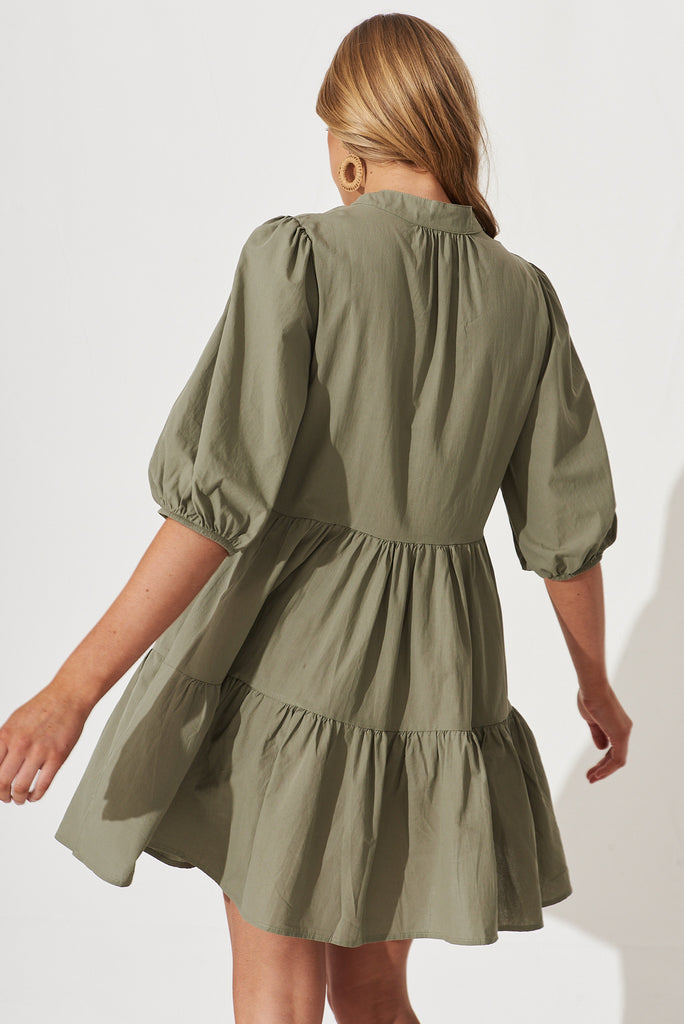 Willa Smock Dress In Khaki Cotton - back