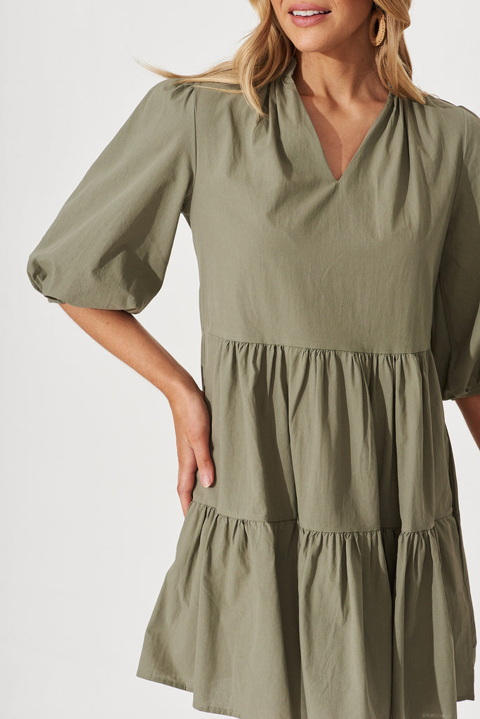 Willa Smock Dress In Khaki Cotton - detail