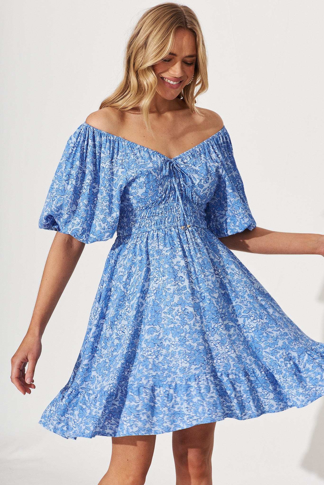 Oklahoma Dress In Blue With White Print – St Frock