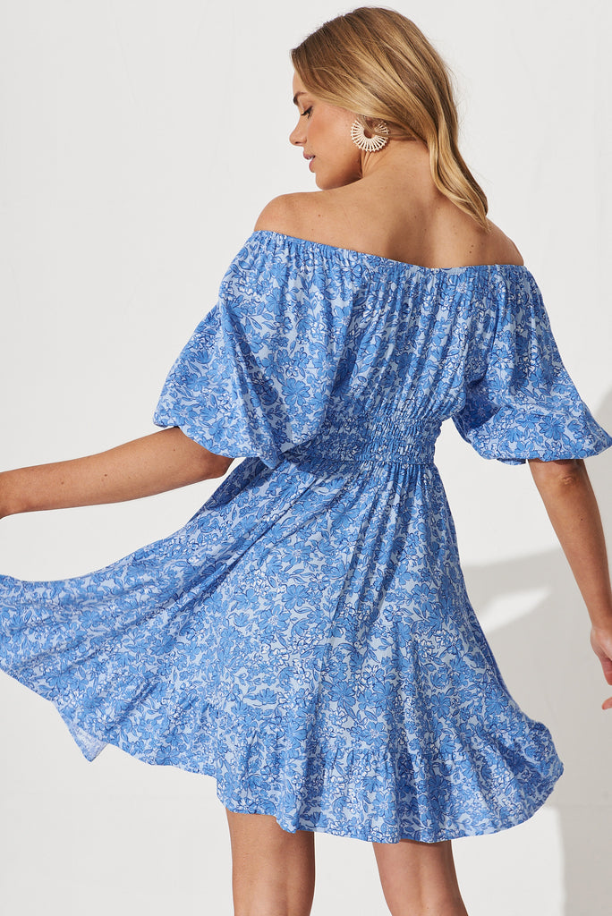 Oklahoma Dress In Blue With White Print - back